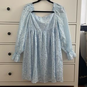 Light Blue Puff Sleeve Mini Dress